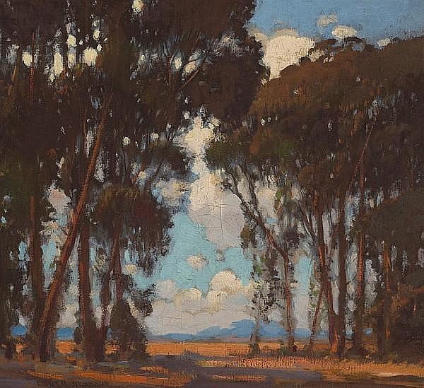 Eugen Neuhaus comparable auction result: eugen neuhaus american 1879 1963 clearing through the trees 18 x 20in