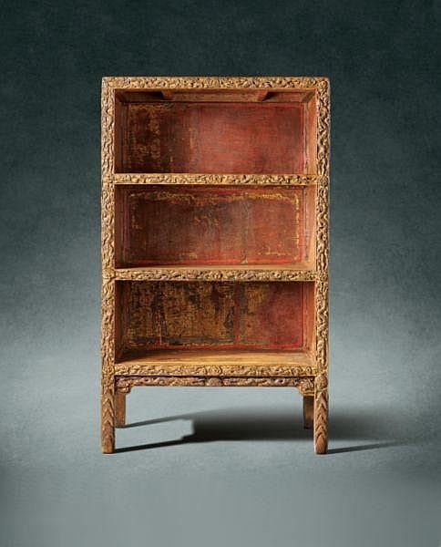 A magnificent pair of extremely rare carved gold lacquer bookcases Mark and Period of Wanli comparable sale