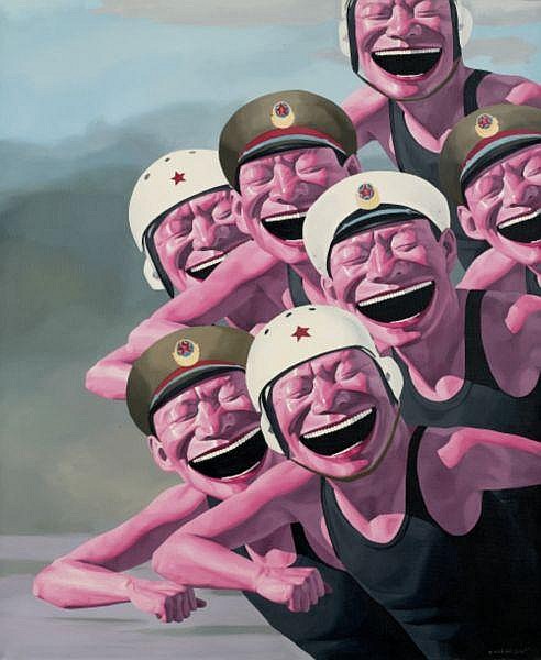 Yue Minjun , b. 1962 Hats Series - Armed Forces oil on canvas comparable sale