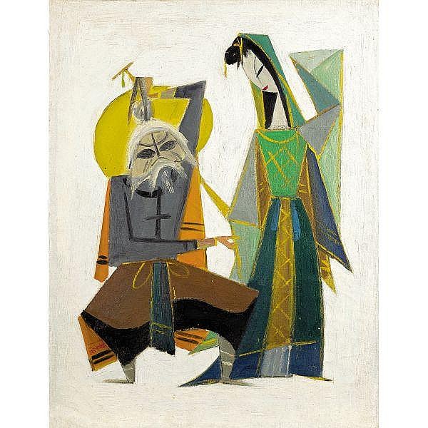 Lin Fengmian , 1900-1991 Chinese Opera Figures: Autumn River oil on canvas comparable sale