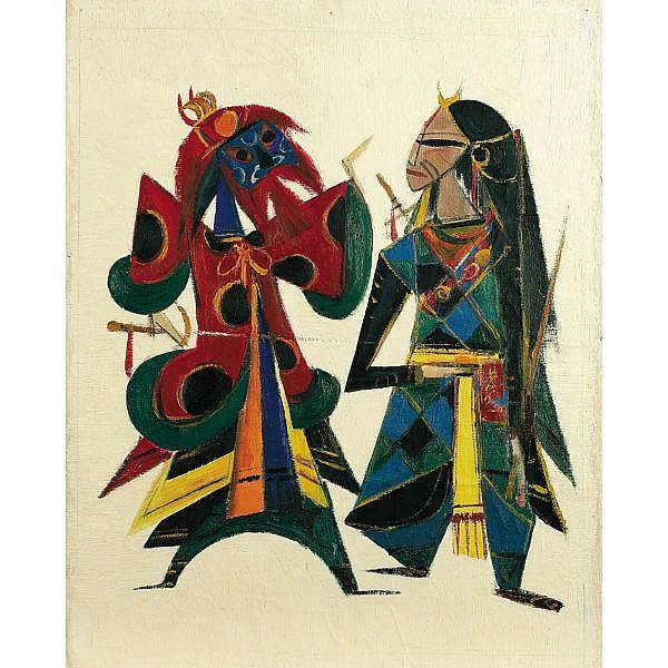Lin Fengmian , 1900-1991 Chinese Opera Figures: Stealing The Royal Horse oil on canvas comparable sale