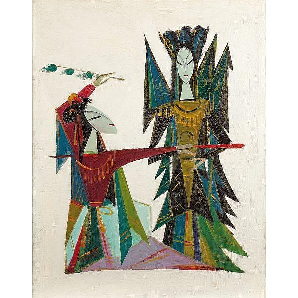 Lin Fengmian , 1900-1991 Chinese Opera Figures: Heroines of the Yangs oil on canvas comparable sale
