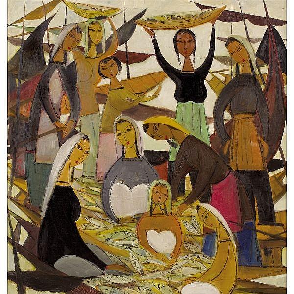 Lin Fengmian , 1900-1991 Fishing Harvest oil on canvas comparable sale