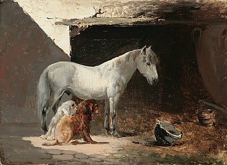 Baldomero Galofre y Giménez comparable auction result: baldomero galofre y gim nez spanish 1849 1902 stable companions oil on panel 7 3 4 x 10 7 8 in 19 7 x 27 6 cm