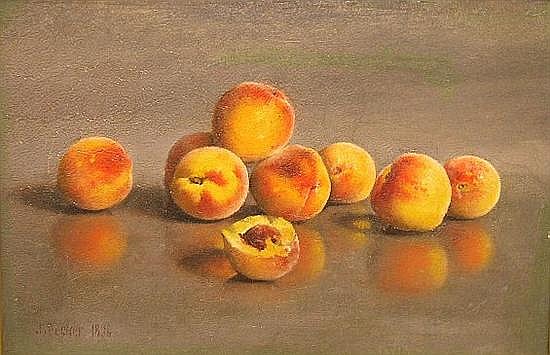 Joseph Decker comparable auction result: joseph decker german american 1853 1924 oil on canvas peach still life wax relined signed and dated 1896 ll minor loss nea