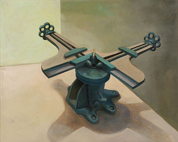 Doris Vlasek-Hails (American, 1938-2004) "Corner Vise" acrylic on canvas sold by Ripley Auctions, lot 247 — auction record photograph