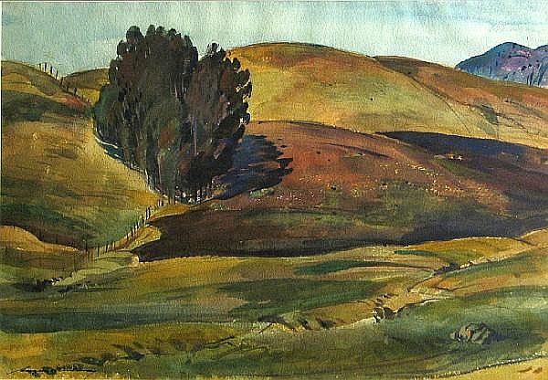 Eugen Neuhaus comparable auction result: eugen neuhaus american 1879 1963 rolling hills sight 13 1 4 x 19in