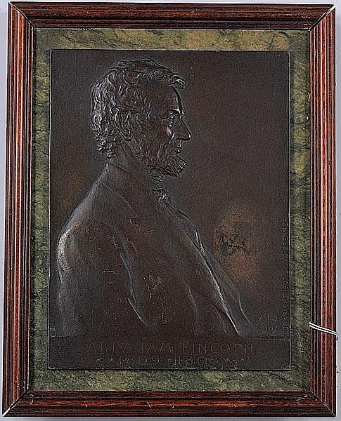 V.D. Brenner Bronze Plaque of Penny Portrait of Abraham Lincoln, sold by Cowan's Auctions, lot 598 — auction record photograph