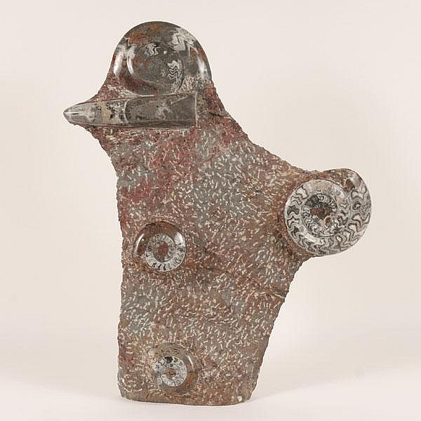polished ammonite seabed fossils in natural moroccan upright sculptural stone slab · Ripley Auctions · 2009-09-26 James Otto Lewis comparable auction result: polished ammonite seabed fossils in natural moroccan upright sculptural stone slab