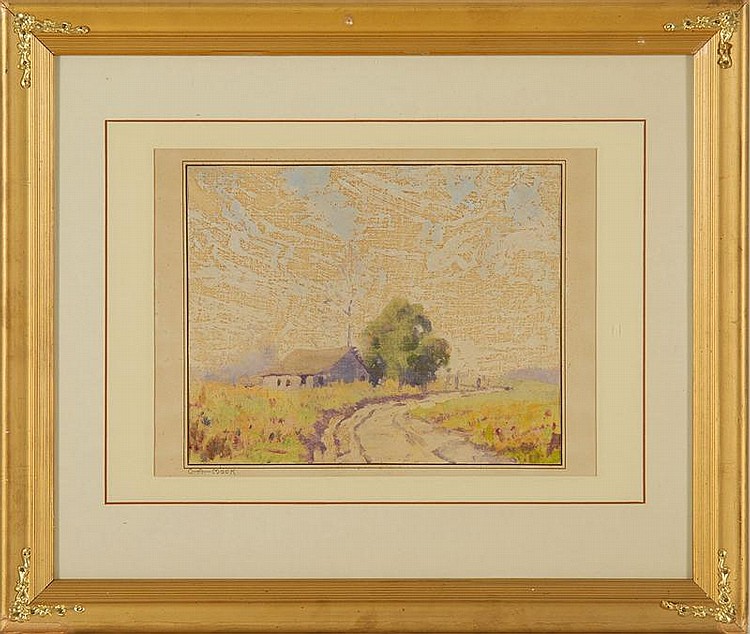 george andrew mock american 1886 1958 farmhouse on a country road mixed media on paper 7 x 9 sight framed · Eldred's · 2009-11-20 George Andrew Mock comparable auction result: george andrew mock american 1886 1958 farmhouse on a country road mixed media on paper 7 x 9 sight framed