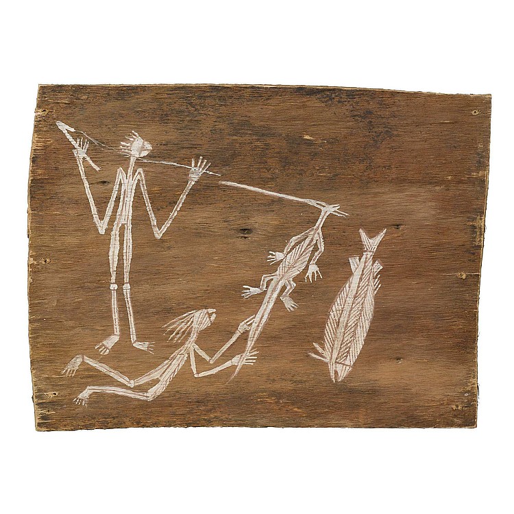 Bobby Barrdjaray Ngainjmirra comparable auction result: bobby barrdjaray ngainjmirra 1915 1992 mimih hunting goanna and fish