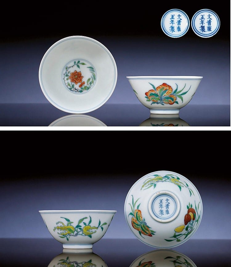 A Fine Pair Of Doucai 'SANDUO' WINECUPS comparable sale