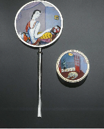 An enamelled alpaca hand-mirror and box sold by Christie's, lot 388 — auction record photograph