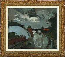 Arne Aspelin comparable auction result: arne aspelin scenery with ships on a river
