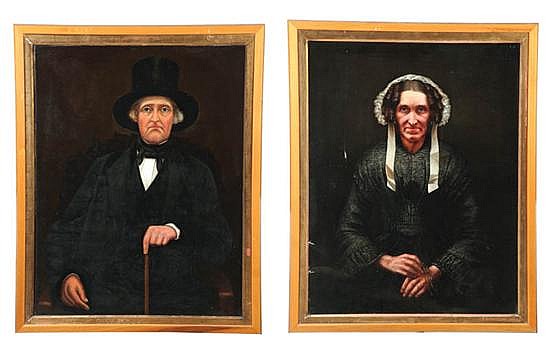 PAIR OF PORTRAITS OF A MAN AND WOMAN (AMERICAN, MID 19TH CENTURY). sold by Garth's Auctioneers & Appraisers, lot 494 — auction record photograph