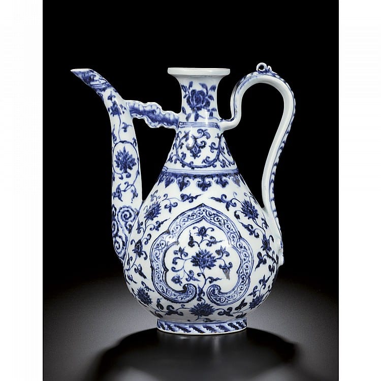 A Rare And Magnificent Blue And White Ewer Ming Dynasty, YONGLE PERIOD comparable sale