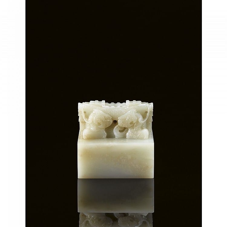 An Important Imperial White Jade 'Dragon' Seal Qing Dynasty, QIANLONG PERIOD MADE ON THE 20TH DAY OF THE SECOND MONTH OF THE 53RD YEAR (CORRESPONDING TO 1788) comparable sale