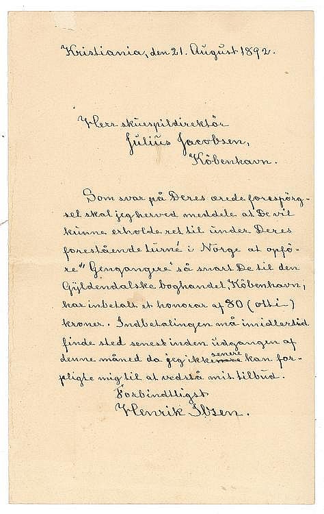 Henrik Ibsen comparable auction result: autographs henrik ibsen