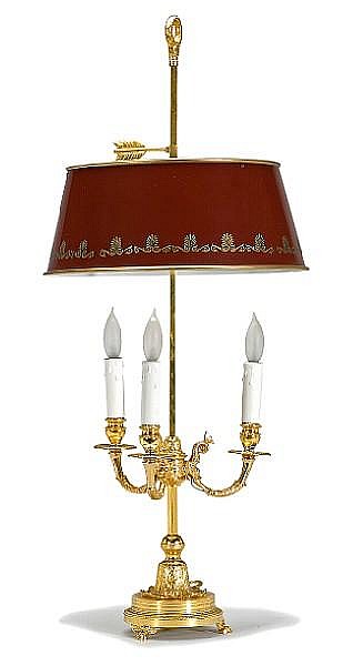 An Empire style gilt bronze three light bouillotte lamp fourth quarter 20th century sold by Bonhams, lot 3516 — auction record photograph