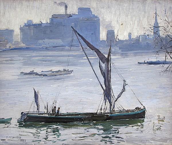 Mary McCrossan comparable auction result: mary mccrossan british 1864 1934 thames barges 1928 13 x 16in