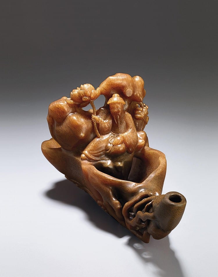 A Rare Raft-Form Rhinoceros Horn Pouring WATERDROPPER comparable sale