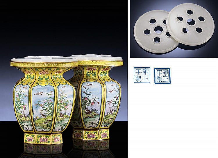 An Exquisite Pair Of Imperial Beijing ENAMEL FACETTED VASES comparable sale