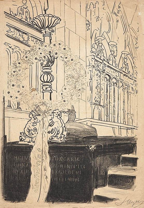 Leon Wyczólkowski comparable auction result: leon wycz lkowski wnetrze katedry wawelskiej