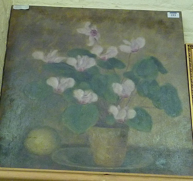 Kalman Kemény comparable auction result: still life of a cyclamen oil on canvas signed and