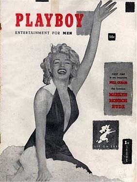 Cover of Playboy magazine featuring a black-and-white photo of Marilyn Monroe raising her arm, with the word "PLAYBOY" at the top.