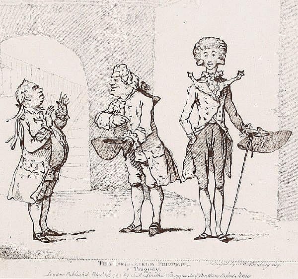 After Henry William Bunbury 'The Inflexible Porter, a Tragedy' image 22.2 x 24cm (8 3/4in x 9 1/2in). Together with an engraving of a Maori and a marine print signed in pencil by Alexander Mortimer and E.N. Donnard. (3) sold by Bonhams, lot 240 — auction record photograph