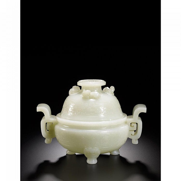 A Fine White Jade Censer And Cover Qing Dynasty, QIANLONG PERIOD comparable sale