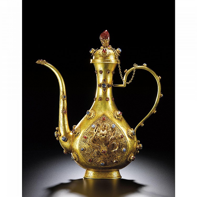 An Exceptionally Rare Imperial Embellished Gold EWER MARK AND PERIOD OF WANLI comparable sale