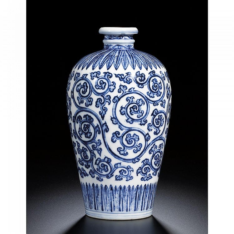 A Fine And Extremely Rare Blue And White 'Foliate Scroll' Meiping Ming Dynasty, CHENGHUA PERIOD comparable sale