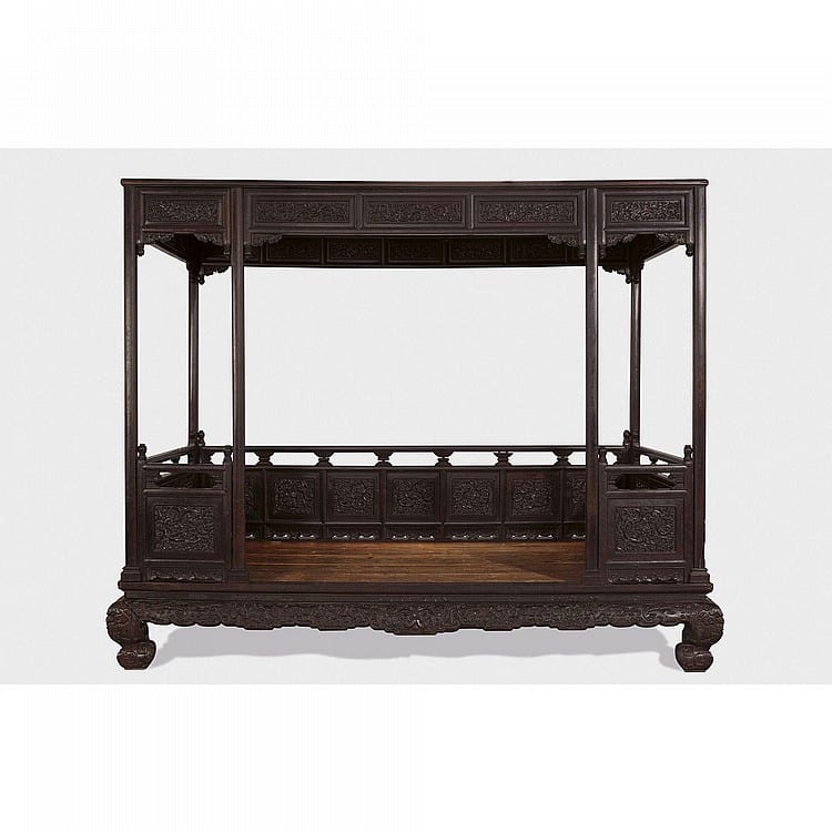 An Extremely Rare Six-Post Canopy Zitan Bed Qing Dynasty, QIANLONG PERIOD comparable sale