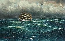 Alfred (1903) Jensen comparable auction result: alfred jensen seascape with sailing ship on rough