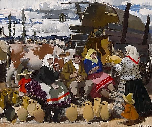Vilmos Aba-Novák comparable auction result: vilmos aba nov k hungarian 1894 1942 at the market c 1939 19 11 16 x 23 5 8in 50 x 60cm