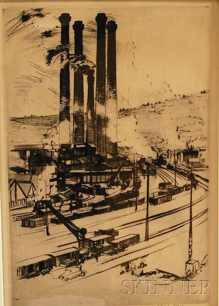Robert Fulton Logan comparable auction result: robert fulton logan canadian 1899 1959 factory scene signed robert logan l r numbered 61 100 l l drypoint on paper plate