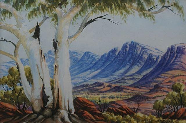 Albert Namatjira (1902-1959) Ghost Gums watercolour sold by Leonard Joel, lot 149 — auction record photograph