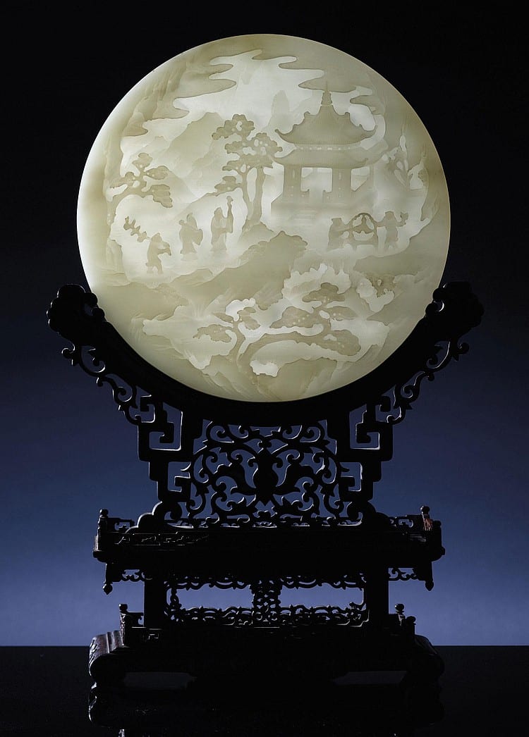 A Magnificent White Jade Circular Table SCREEN comparable sale