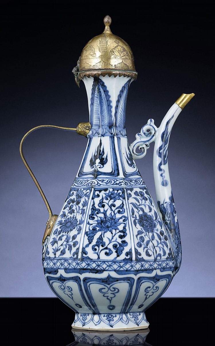 A Very Rare Gilt-Metal-Mounted Blue And WHITE OCTAGONAL EWER comparable sale