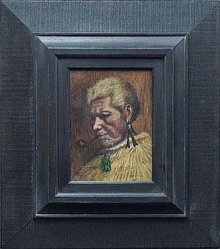 Maori Elder Smoking Pipe Vera Cummings sold by International Art Centre, lot 44 — auction record photograph