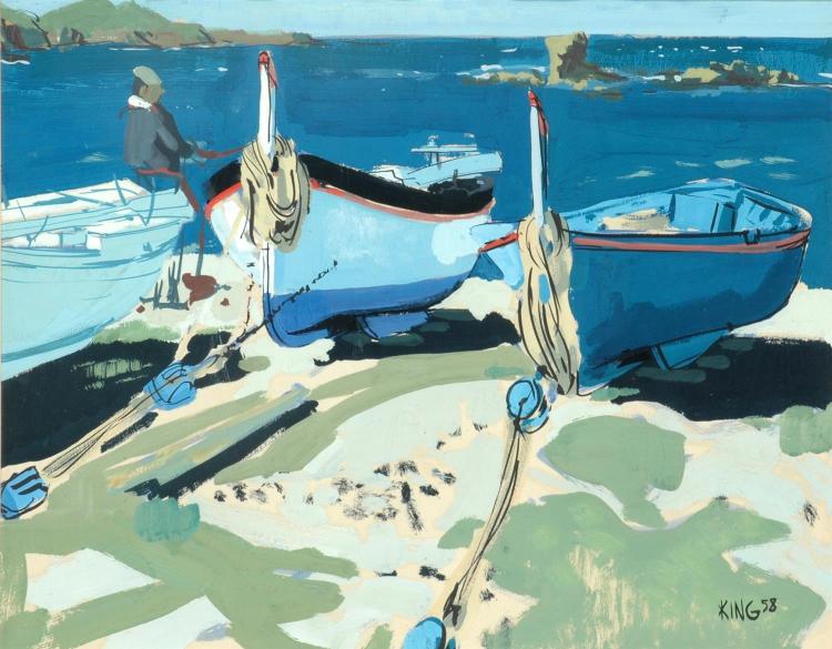 Michel King comparable auction result: michel king french born 1930 fishing boats 1958 gouache