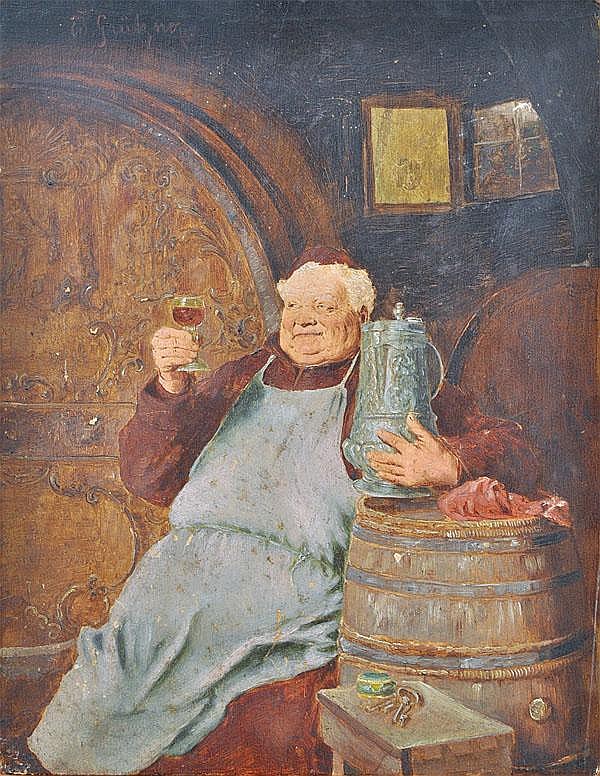 Painting, Eduard von Grutzner, Monk with Wine and sold by Clars Auctions, lot 2039 — auction record photograph
