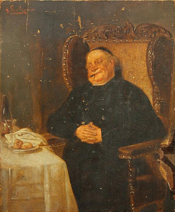 Painting, Eduard von Grutzner, Sleeping Monk sold by Clars Auctions, lot 2040 — auction record photograph