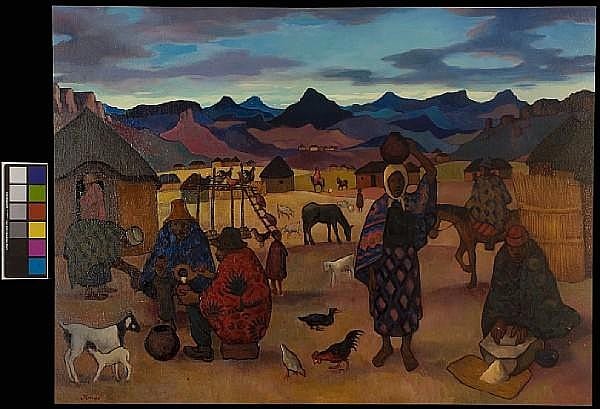 Francois Krige comparable auction result: francois krige south african 1913 1994 basotho village scene
