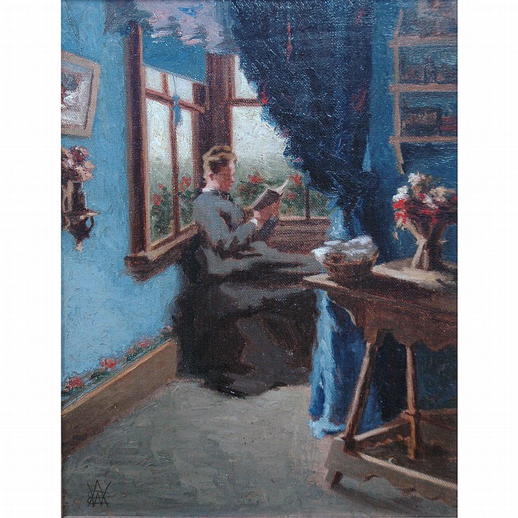 Edwin (1785) Cooper comparable auction result: edwin e ambrose webster american 1869 1935 reading by a window