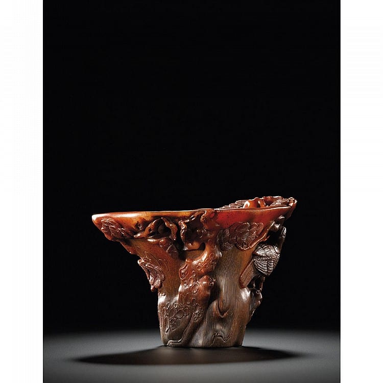 A Rhinoceros Horn Libation Cup With Hawks Qing Dynasty, 18TH CENTURY comparable sale