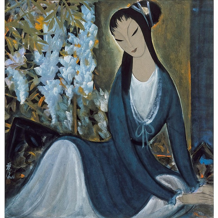 Lin Fengmian (1900-1991) LADY AND WISTERIA comparable sale