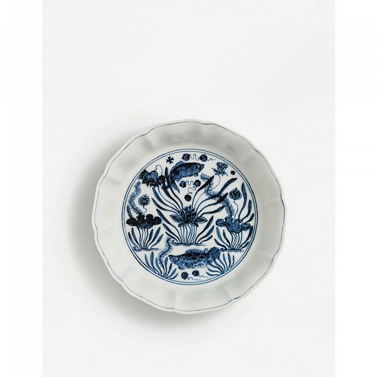 An Exquisite Blue And White 'FISH POND' BRUSH WASHER MARK AND PERIOD OF XUANDE comparable sale