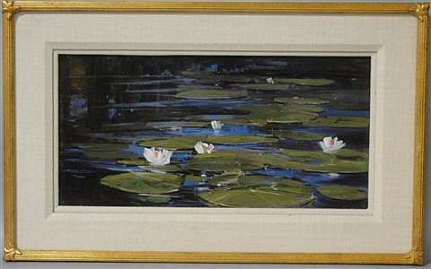 Arturo Antonio Chavez comparable auction result: arturo antonio chavez arthur usner american 1948 bank of the pond acrylic on masonite panel 12 x 24 in